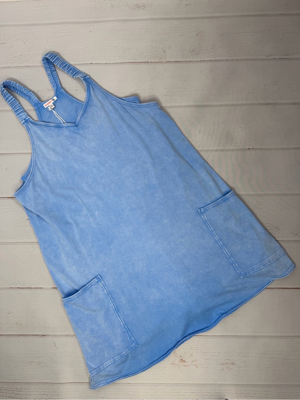 NWT Sundry Blue Mineral Wash Racerback Double Layer Tank Dress / Romper Size L
